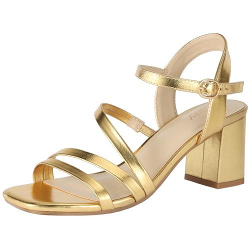 Jussy Women's Chunky Block Strappy Heeled Sandals Square Open Toe Mid Heels | Amazon (US)