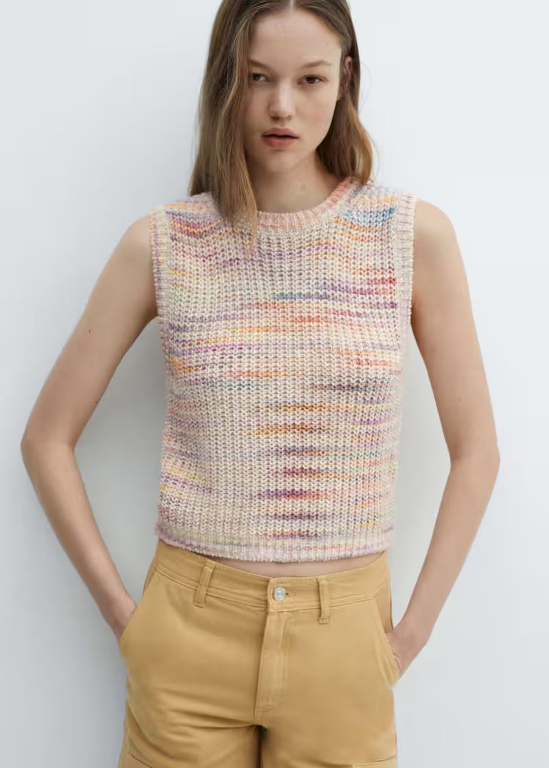 Multi-coloured knitted vest -  Women | Mango USA | MANGO (US)