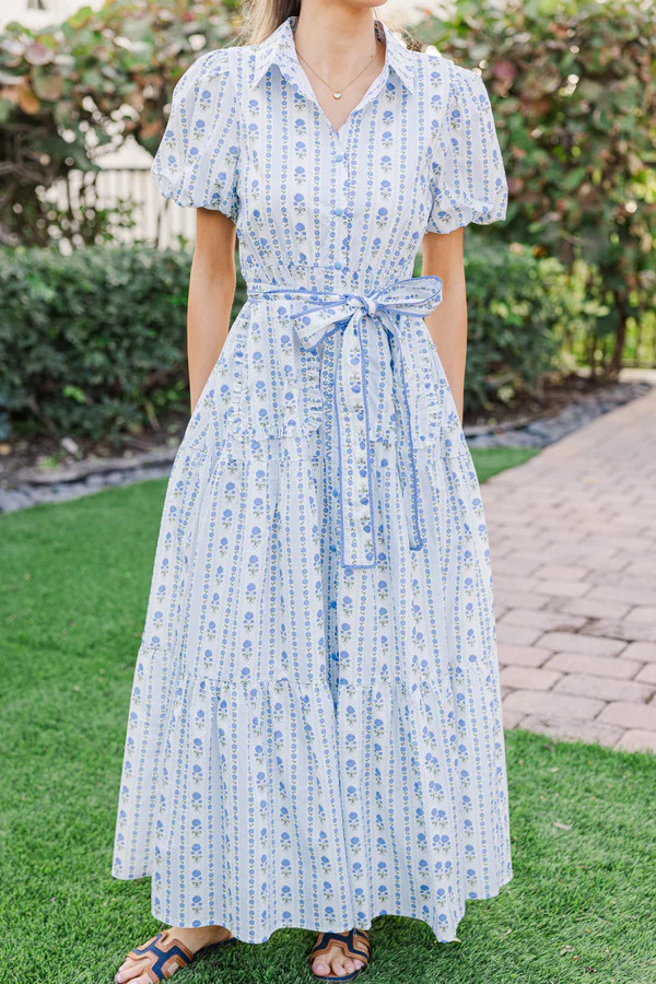 Can't Wait Blue Ditsy Floral Midi Dress | The Mint Julep Boutique