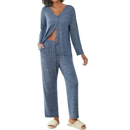 Avidlove Womens Pajama Sets Button Up Long Sleeve Pjs Ribbed Knit Soft Lounge Set 2 Piece Sleepwear with Pockets | Walmart (US)