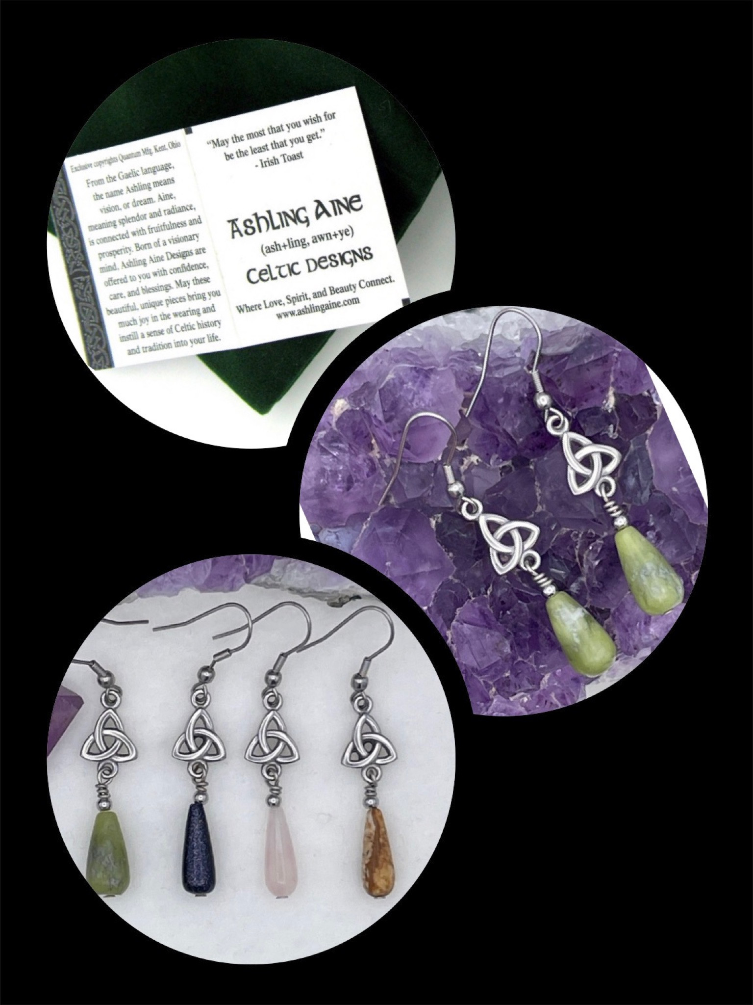 Gemstone Trinity earrings handmade in Ireland 🇮🇪🍀❤️