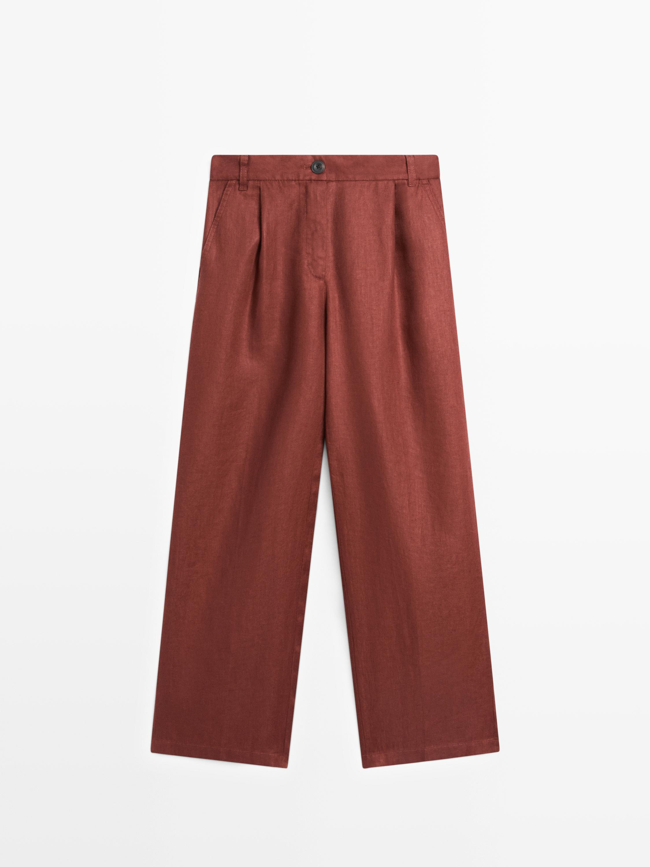 100% linen wide-leg elasticated trousers | Massimo Dutti US