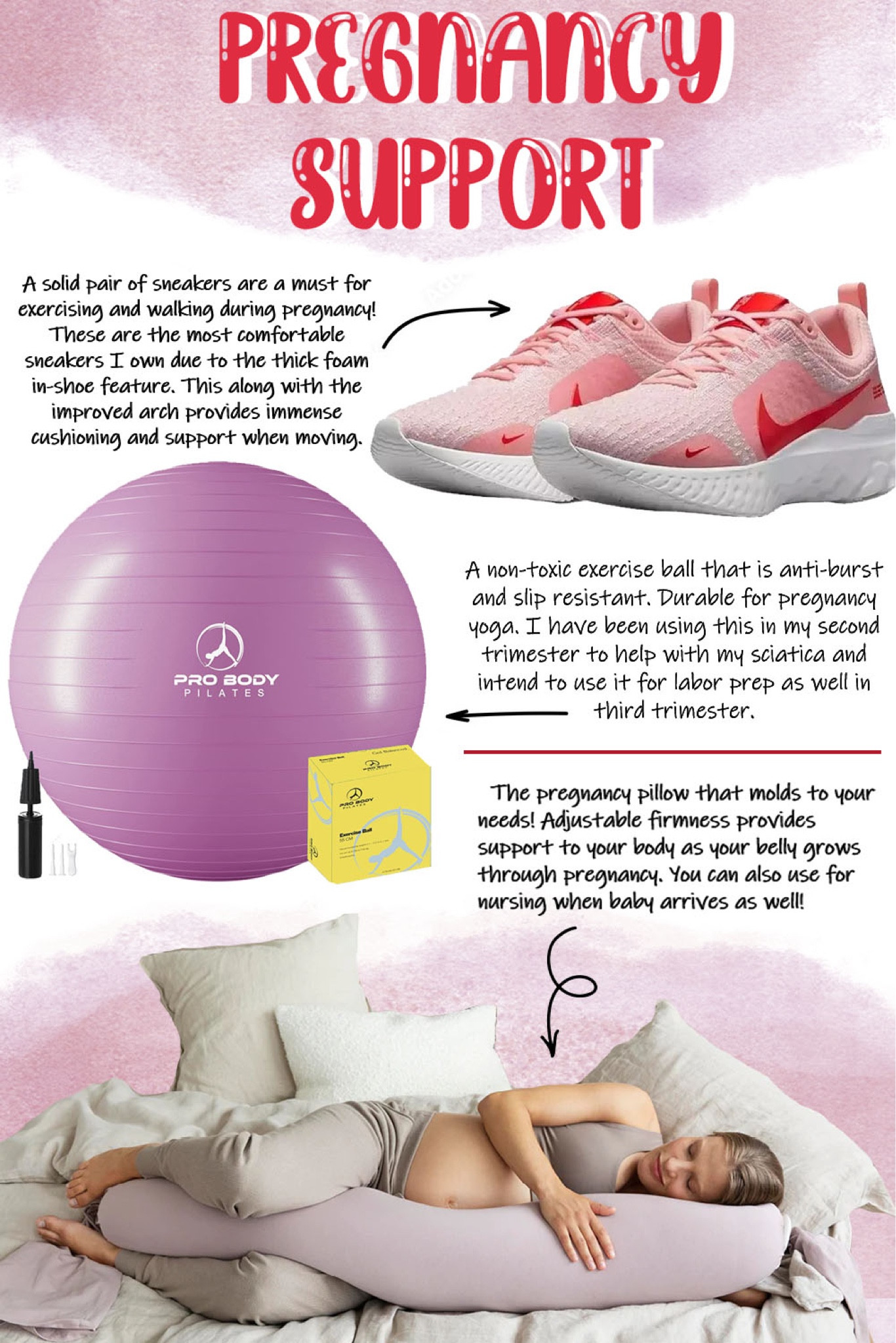 I’ve had sciatica that started early in second trimester and I do different things to alleviate the pain including long walks, pregnancy yoga, physical therapy, etc. Here are three products that have helped alleviate the pain!

#sciaticarelief #pregnancymusthaves #secondtrimestermusthaves #comfortablesneakers #pregnancyball #exerciseball #yogaball #birthball #womensnikes #pregnancypillow #pregnantmoms 

#LTKbump #LTKunder50 #LTKbaby