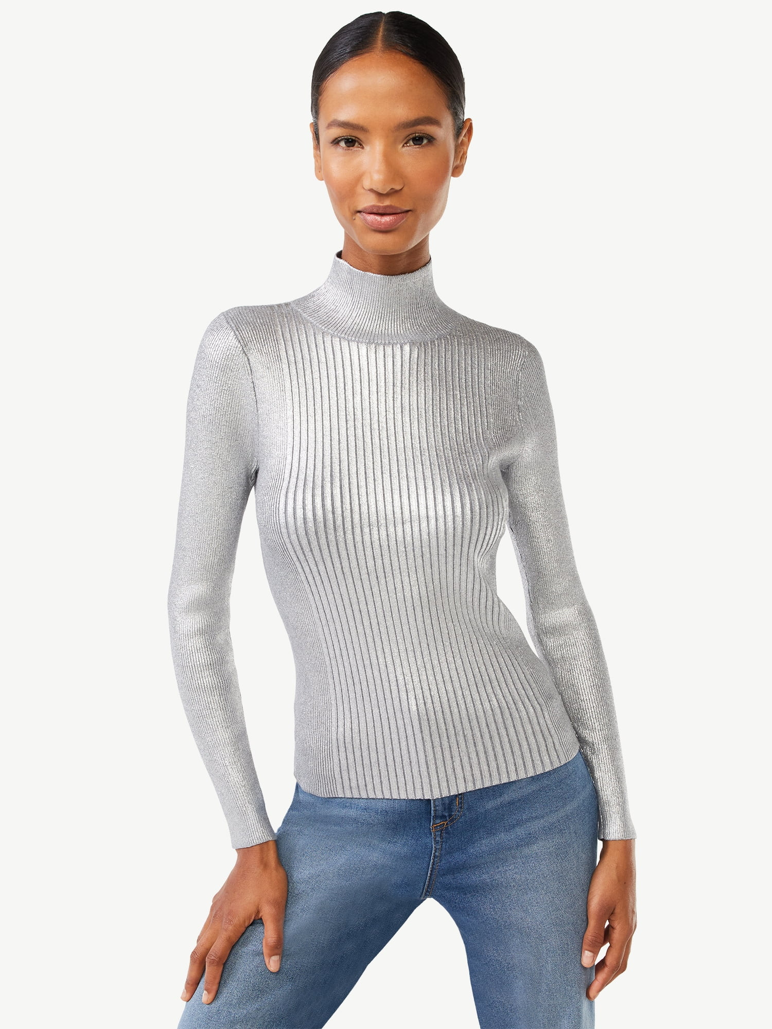Scoop Women's Metallic Foil Turtleneck - Walmart.com | Walmart (US)