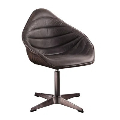 Stylish Accent Chair - Antique Ebony Leather, Smooth Swivel Function Elegant Leather Enhances Office Ambiance | Wayfair North America