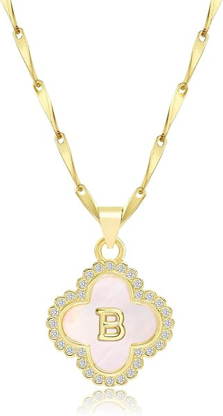 LETFLY 14K Gold Plated Four-Leaf Clover Initial Necklace for Women | Amazon (US)