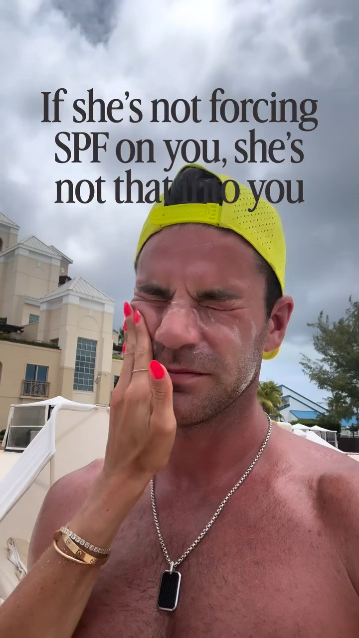 Linking my favorite sunscreens! It’s a love language 😉 are you really into him if you’re not forcing SPF all over them 🧴😆 how many of you all do this to your man? 

#marriedlife 

Funny couple reel, vacation humor, sunscreen routine, beach essentials, SPF, summer vacation, husband humor

#LTKBeauty #LTKTravel