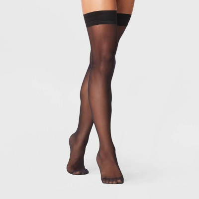 Women's 20D Sheer Thigh Highs - A New Day™ Black M/L: Solid Knit Hosiery, Closed Toe | Target