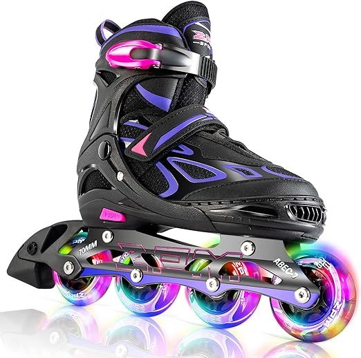2PM SPORTS Vinal Girls Adjustable Flashing Inline Skates, All Wheels Light Up, Fun Illuminating S... | Amazon (US)