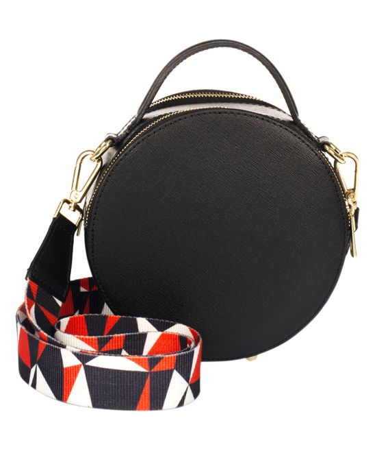 Markese Women's Crossbodies BLACK - Black Round Geometric-Strap Leather Crossbody Bag | Zulily