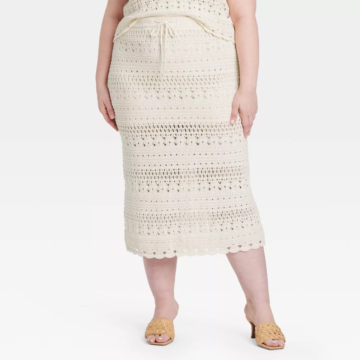 Women's Openwork Midi Sweater Skirt - Universal Thread™ Cream 4X | Target