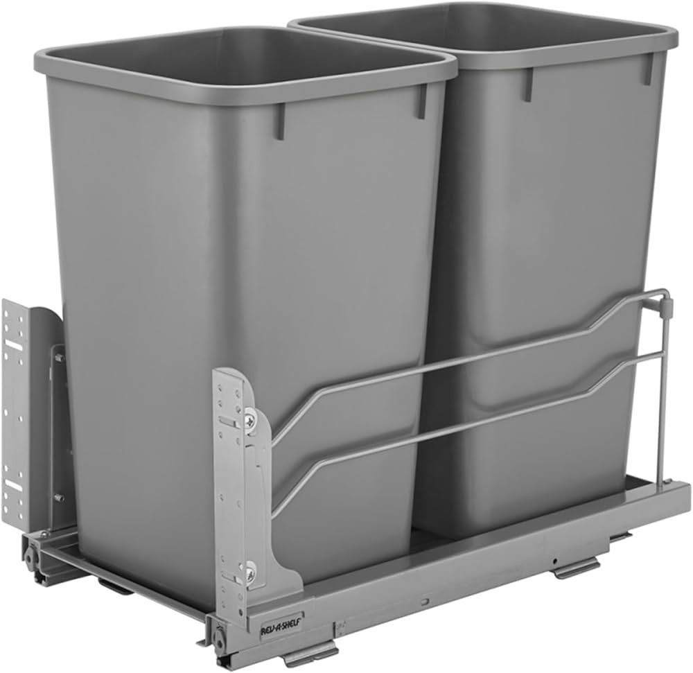 Rev-A-Shelf Double Pullout Trash Can for Base Kitchen Cabinets 27 Quart 12.5 Gallon with Soft-Clo... | Amazon (US)