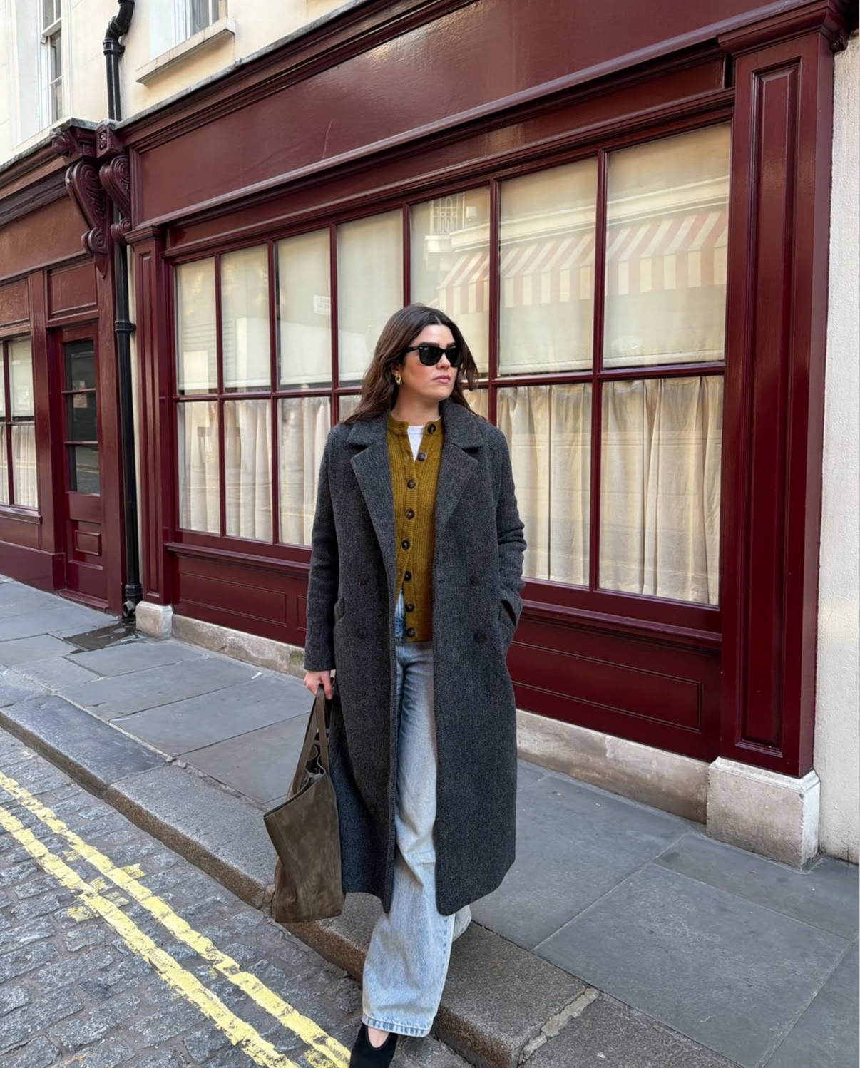 Layered up in Sezane for winter, a tailored wool coat with cosy knitwear and earthy shades of khaki green paired with grey and blue denim. 

#LTKstyletip #LTKwinter