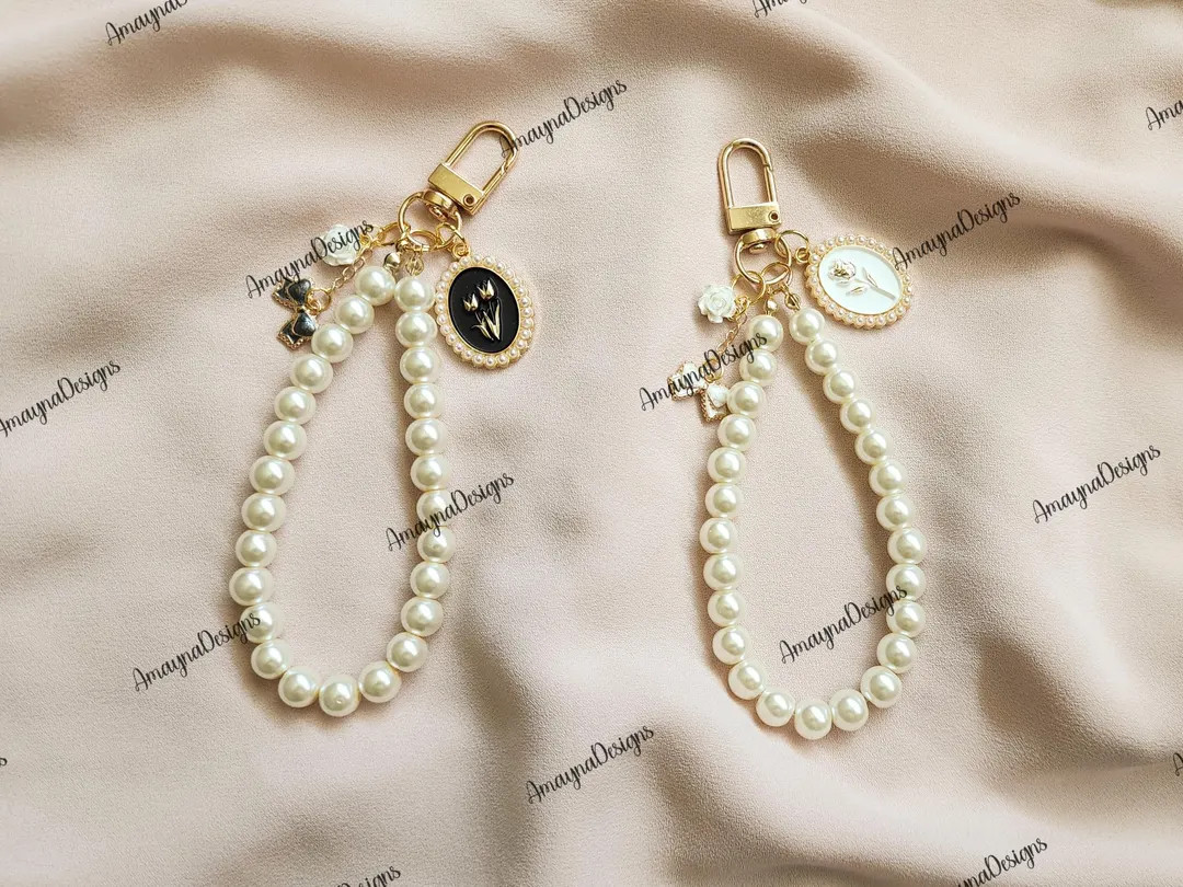 Vintage Pearl Wristlet Keychain: Baroque Bag Charm made with flower and bow charms- womens access... | Etsy (US)