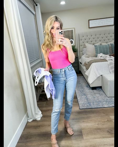 Skims dupe bodysuit from Amazon 
These suck your tummy in and come in a 3 pack I got size small

Jeans are stretchy and true to size I got a 26

Amazon fashion 

#LTKFind #LTKunder50 #LTKstyletip