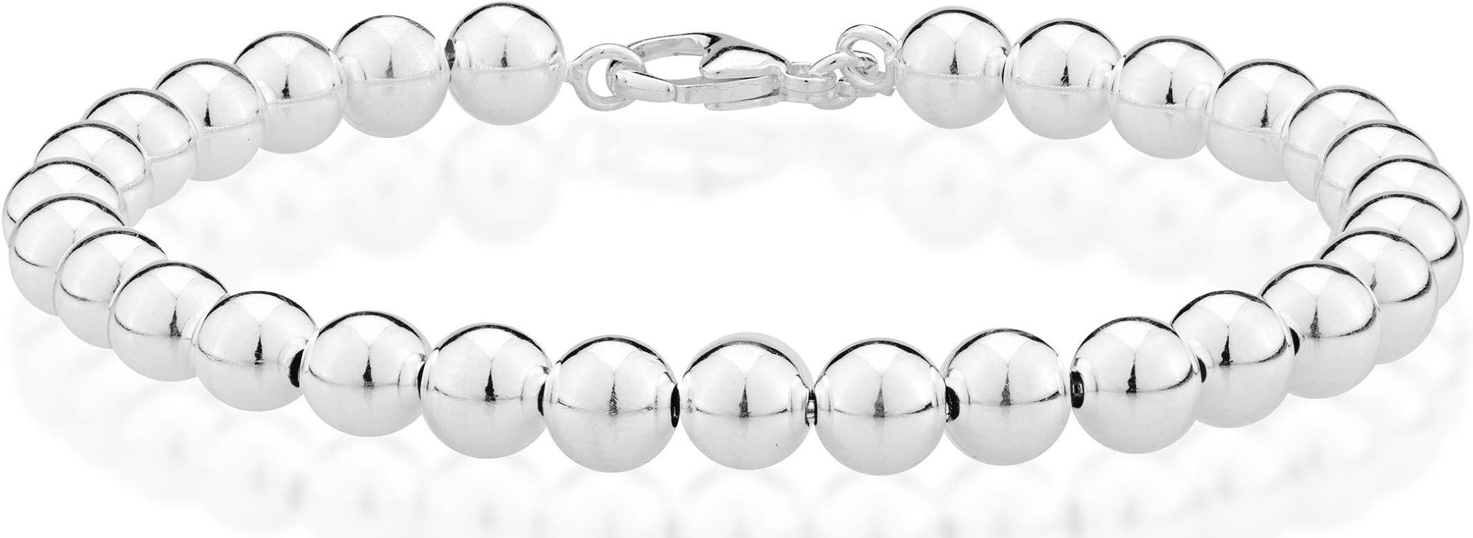 925 Sterling Silver Italian Handmade 6mm Bead Ball Strand Chain Bracelet for Women 7, 7.5, 8 Inch... | Amazon (US)