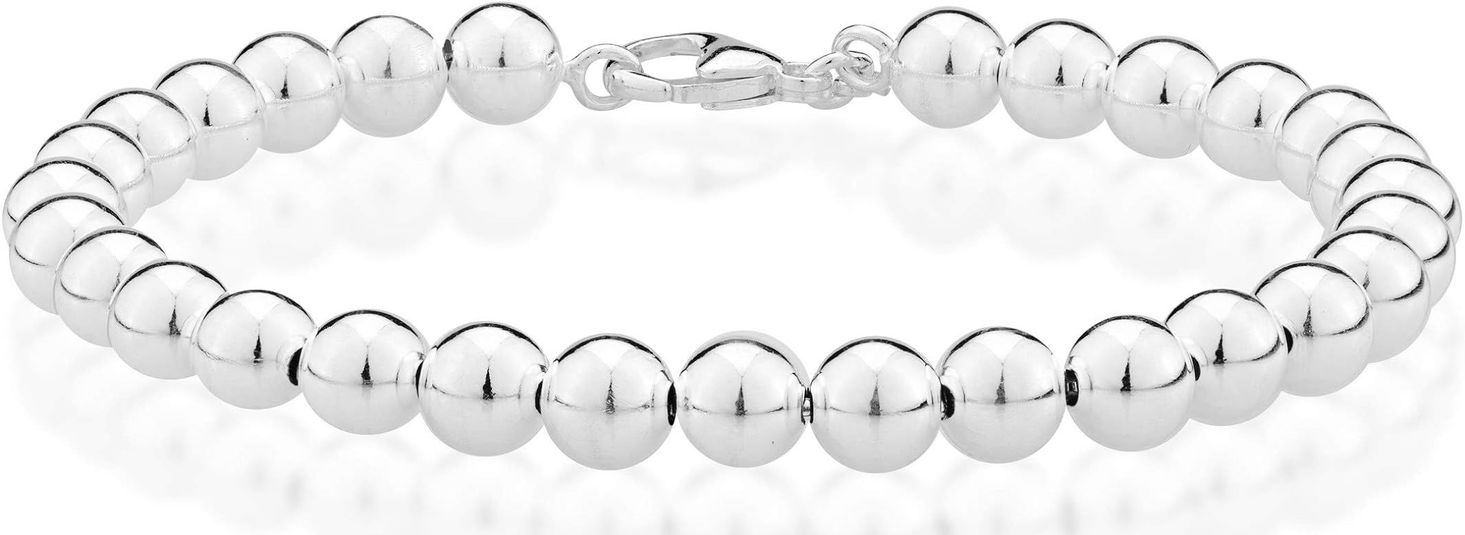 925 Sterling Silver Italian Handmade 6mm Bead Ball Strand Chain Bracelet for Women 7, 7.5, 8 Inch... | Amazon (US)