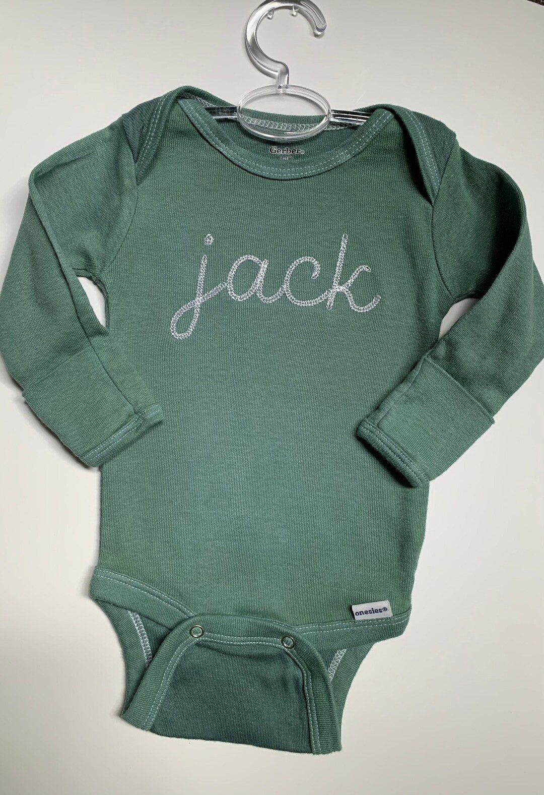 Hand Dyed Dark Sage Green Baby Bodysuit, Long Sleeve Personalized Embroidered ONESIES® Brand Bod... | Etsy (US)
