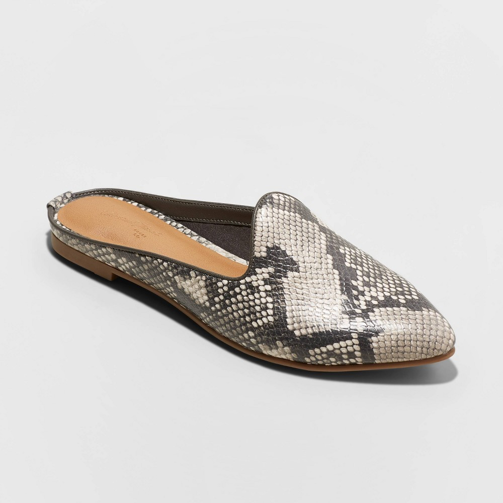 Women's Violet Faux Leather Snake Print Spot Mules - Universal Thread Gray 9.5 | Target
