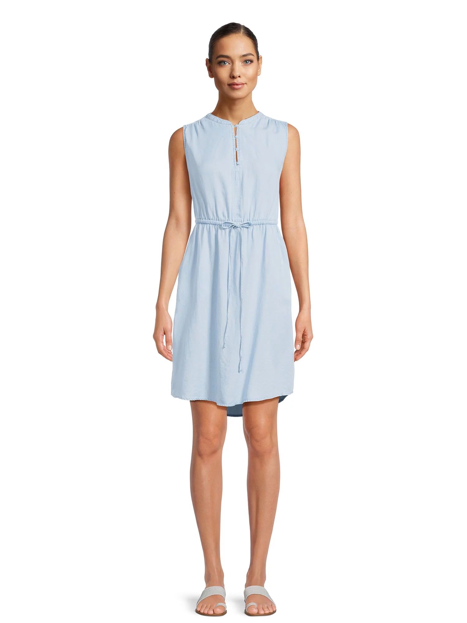 Time and Tru Women's Split Neck Sleeveless Dress, Sizes XS-XXXL - Walmart.com | Walmart (US)