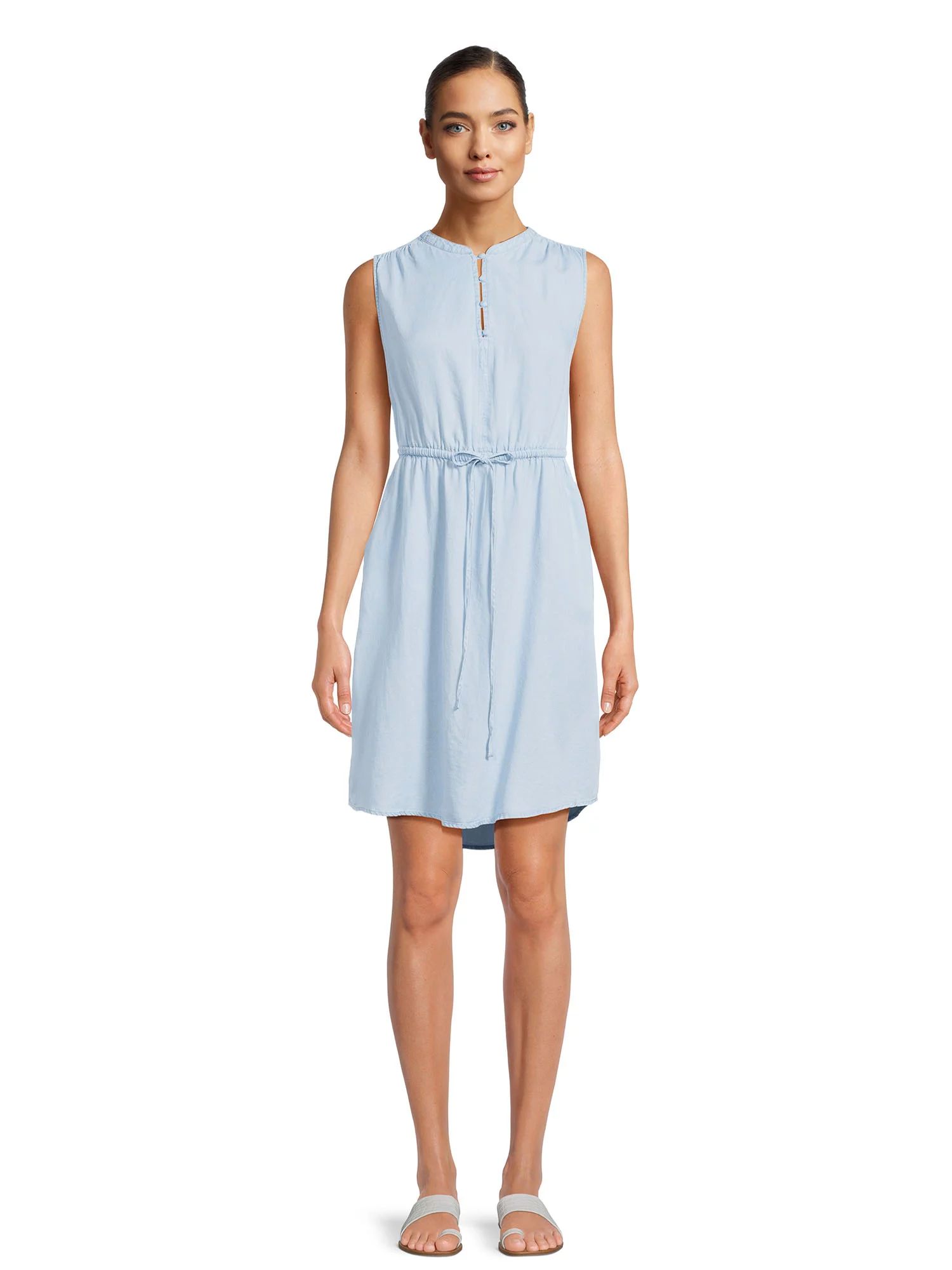 Time and Tru Women's Split Neck Sleeveless Dress, Sizes XS-XXXL | Walmart (US)