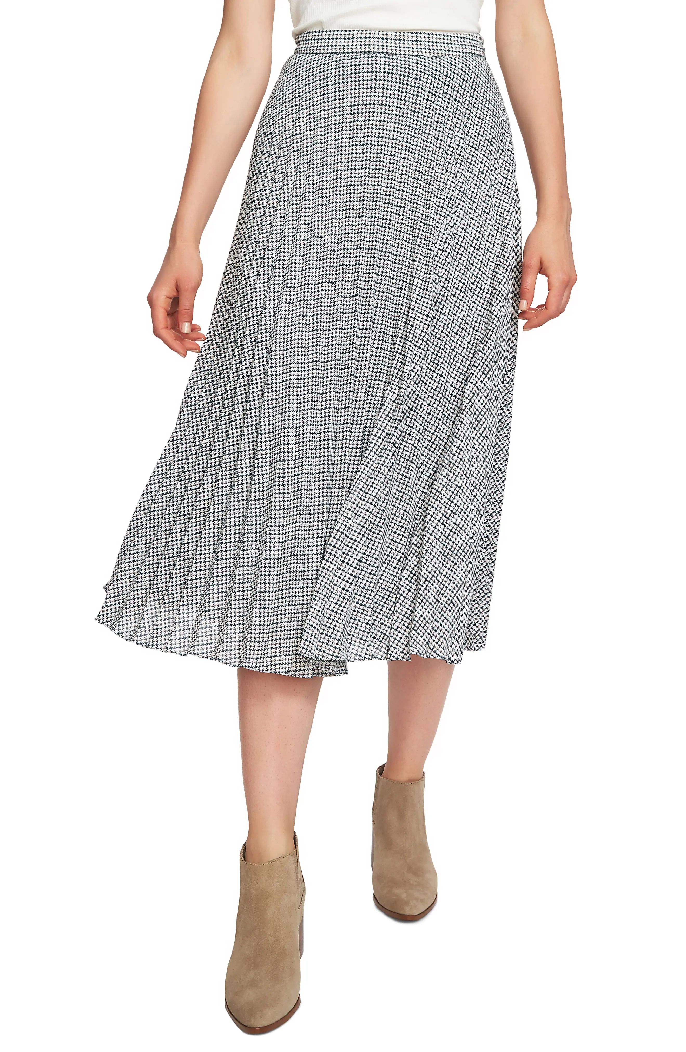 1.STATE Fine Puppytooth Pleated Midi Skirt | Nordstrom