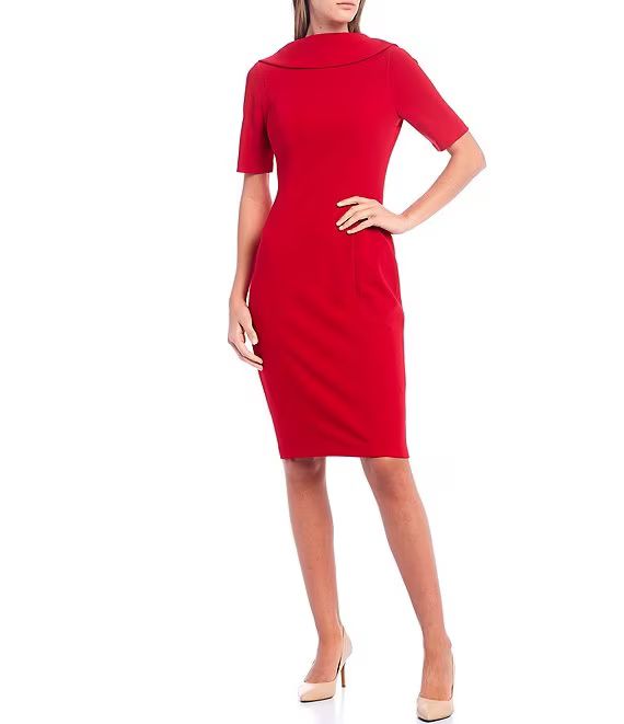 Adrianna Papell V-Back Foldover Collar Short Sleeve Sheath Dress | Dillard's | Dillard's