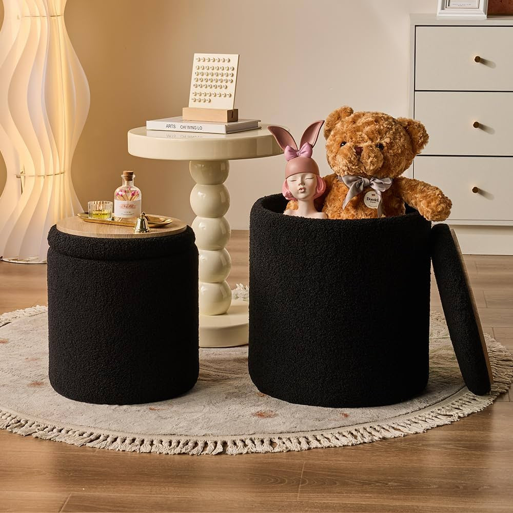 SAYMA Round Storage Ottoman Set of 2 Sherpa Storage Ottoman Chair Makeup Vanity Stool Chair Multi... | Amazon (US)