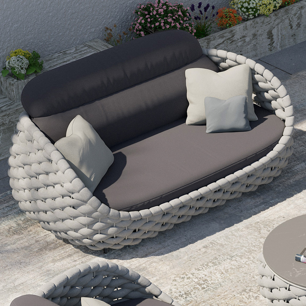 3 Seater Woven Outdoor Sofa Patio Couch in Gray Cushion & Pillow Included | Homary