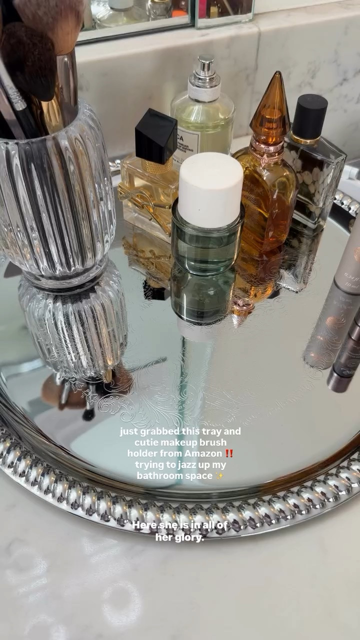 just grabbed this tray and cutie makeup brush holder from Amazon ‼️ trying to jazz up my bathroom space ✨

#LTKHome #LTKdayinmylife #LTKselfcare