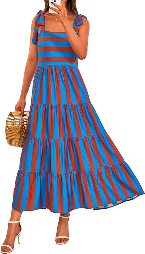PRETTYGARDEN Women Dresses 2024 Summer Floral Sleeveless Maxi Dress Casual Spaghetti Strap Tiered... | Amazon (US)