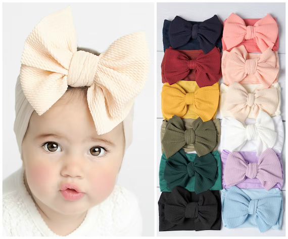 Nylon Baby Headbands, Big Bow Headband, Baby Girl Bow and Headband, Baby Head Wraps, Newborn Bow ... | Etsy (US)