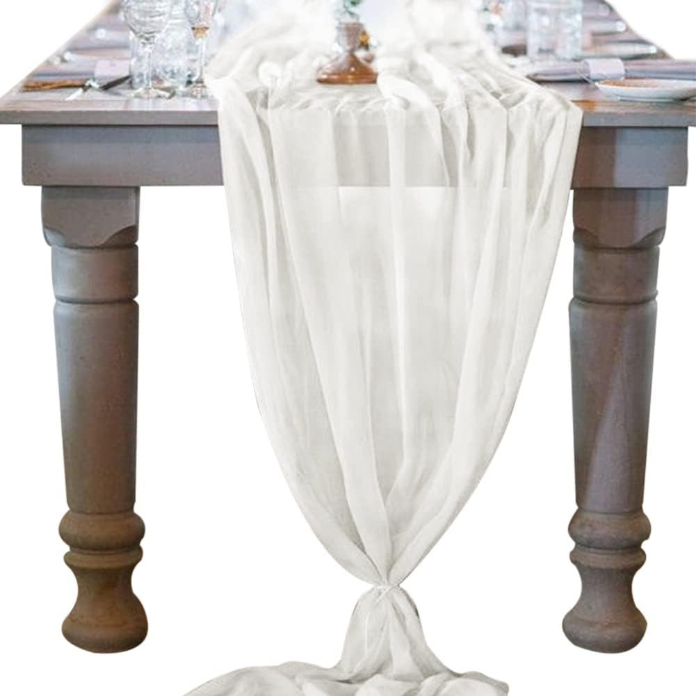 Socomi 10ft Ivory Chiffon Table Runner 29x120 Inches Wedding Runner Sheer Bridal Shower Decoratio... | Amazon (US)
