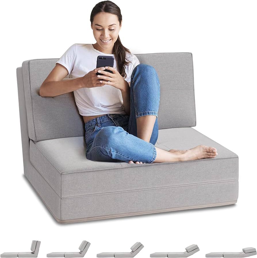 Hupmad Folding Upholstered Floor Sofa,Adjustable Convertible Flip Chair Chaise Lounger with 5-Pos... | Amazon (US)