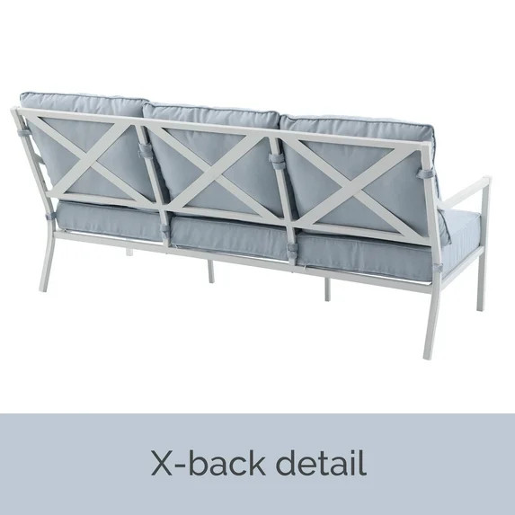 My Texas House Cambria Steel Outdoor Sofa, White/Blue | Walmart (US)