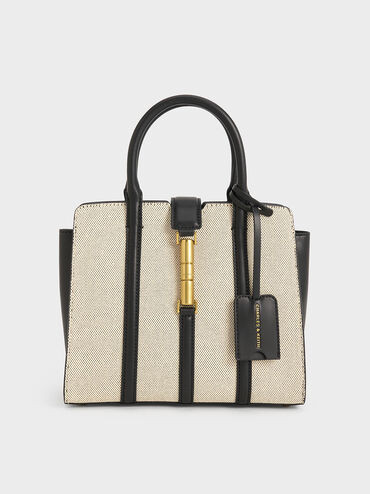 Black Cesia Canvas Metallic Accent Tote Bag | CHARLES & KEITH | Charles & Keith US