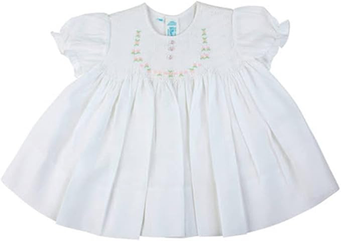 Feltman Brothers White Smocked Baby Dress with Embroidered Rosettes Newborn | Amazon (US)