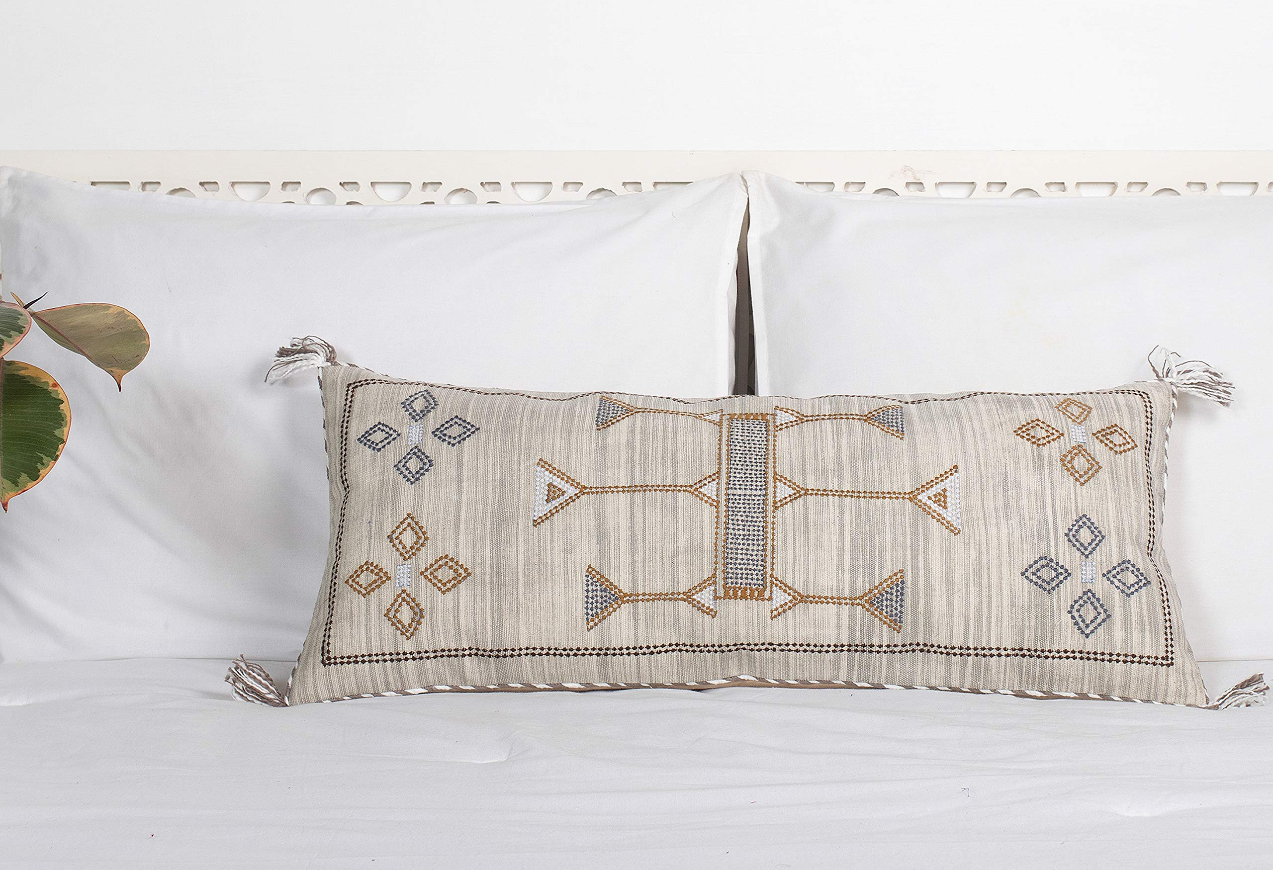 Lumbar Throw Pillow Cover (12 X 28 inches) | Hand Woven Cactus Silk White Pillow Linen Cover | Ru... | Amazon (US)