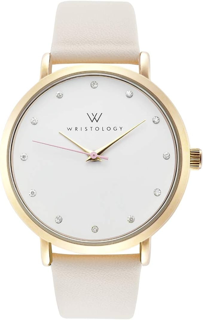 WRISTOLOGY Olivia Womens Watch Crystal Gold Boyfriend Ladies Beige Off-White Leather Strap Band | Amazon (US)
