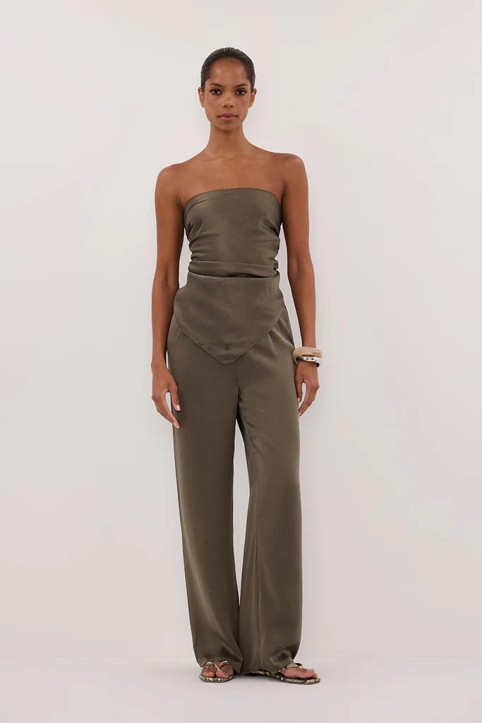 PERCY OLIVE SILK SCARF TOP | DISSH