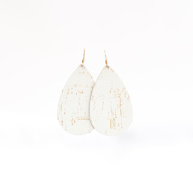 White Cork Leather Earrings | Nickel and Suede