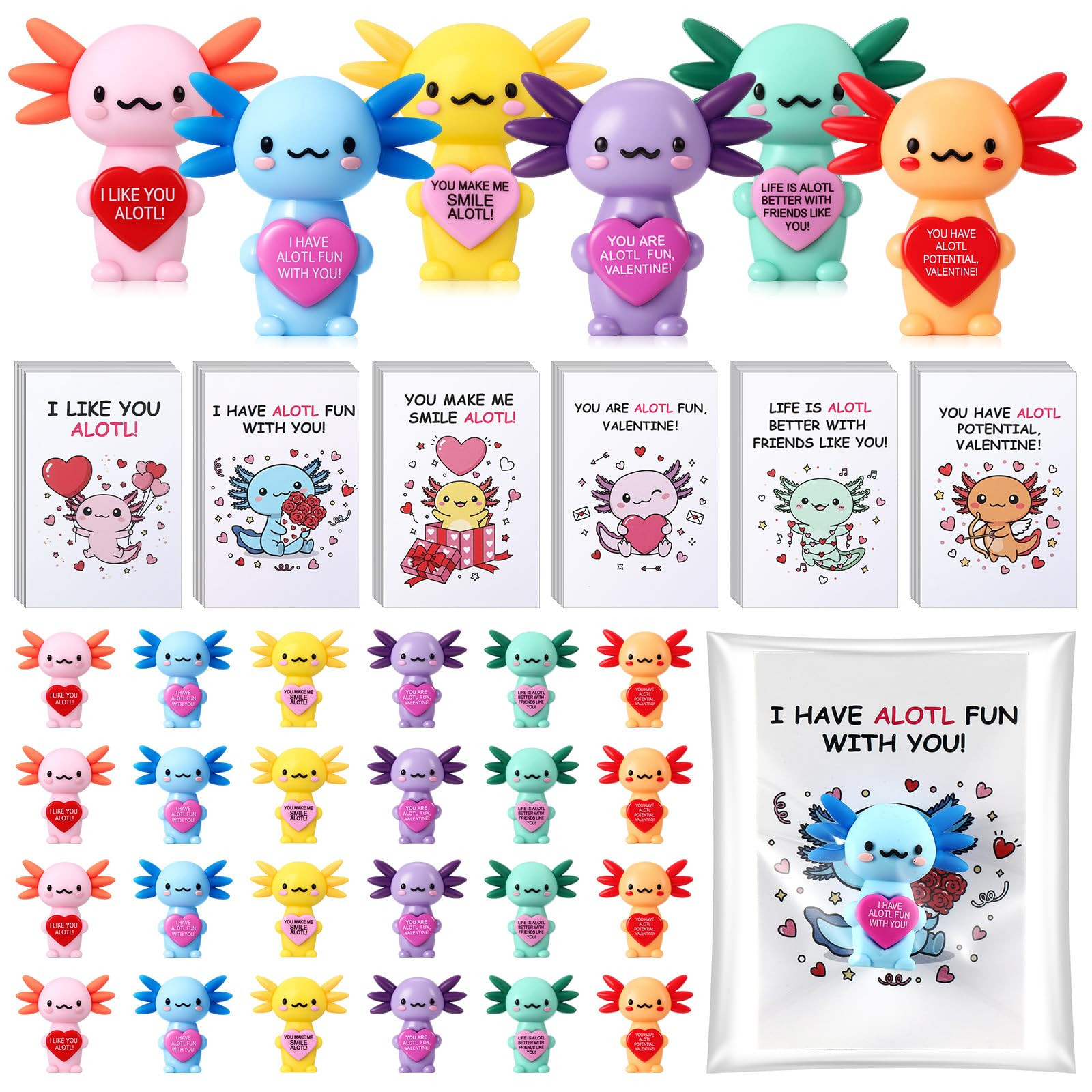 Gejoy 25 Sets Valentines Axolotl Figurines Gifts Positive Mini Axolotl with Positive Card Gift Ba... | Amazon (US)