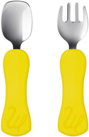 Stainless Steel Toddler Spoon and Fork Set, Easy-Grip Silicone Handles, Self-Feeding Baby Utensil... | Amazon (US)