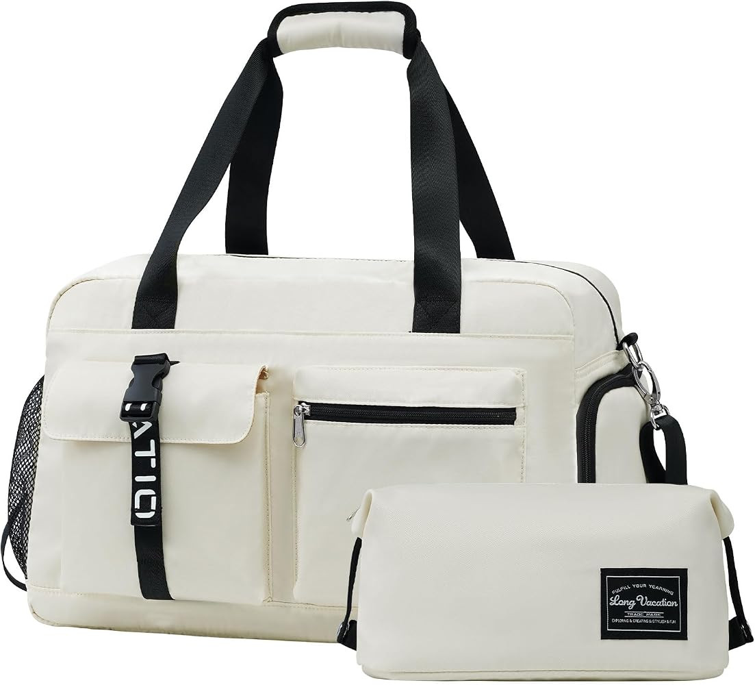 LONG VACATION Travel Duffel Bag with Toiletry Bag, Gym Bags for Women Men with Shoe Compartment &... | Amazon (US)
