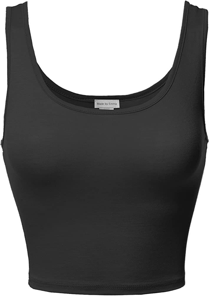 Made by Emma Women's Junior Sized Basic Solid Sleeveless Crop Tank Top | Amazon (US)