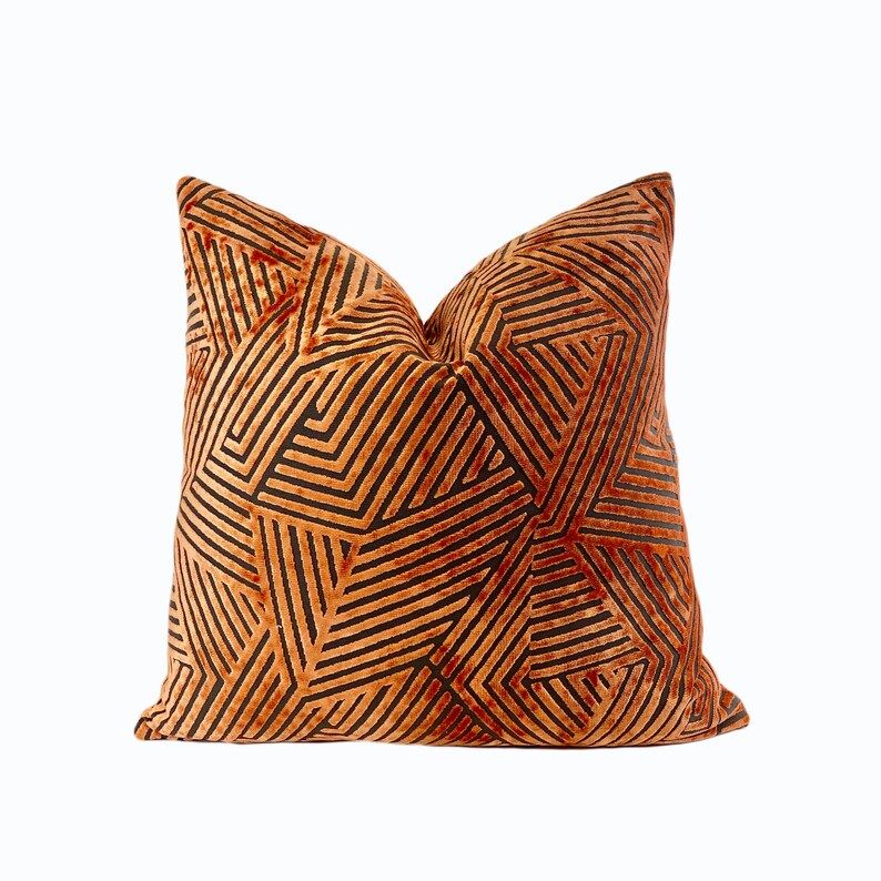 Tangerine Orange Modern Velvet Throw Pillow Cover | Orange Burnout Velvet Designer Pillow Cover |... | Etsy (US)