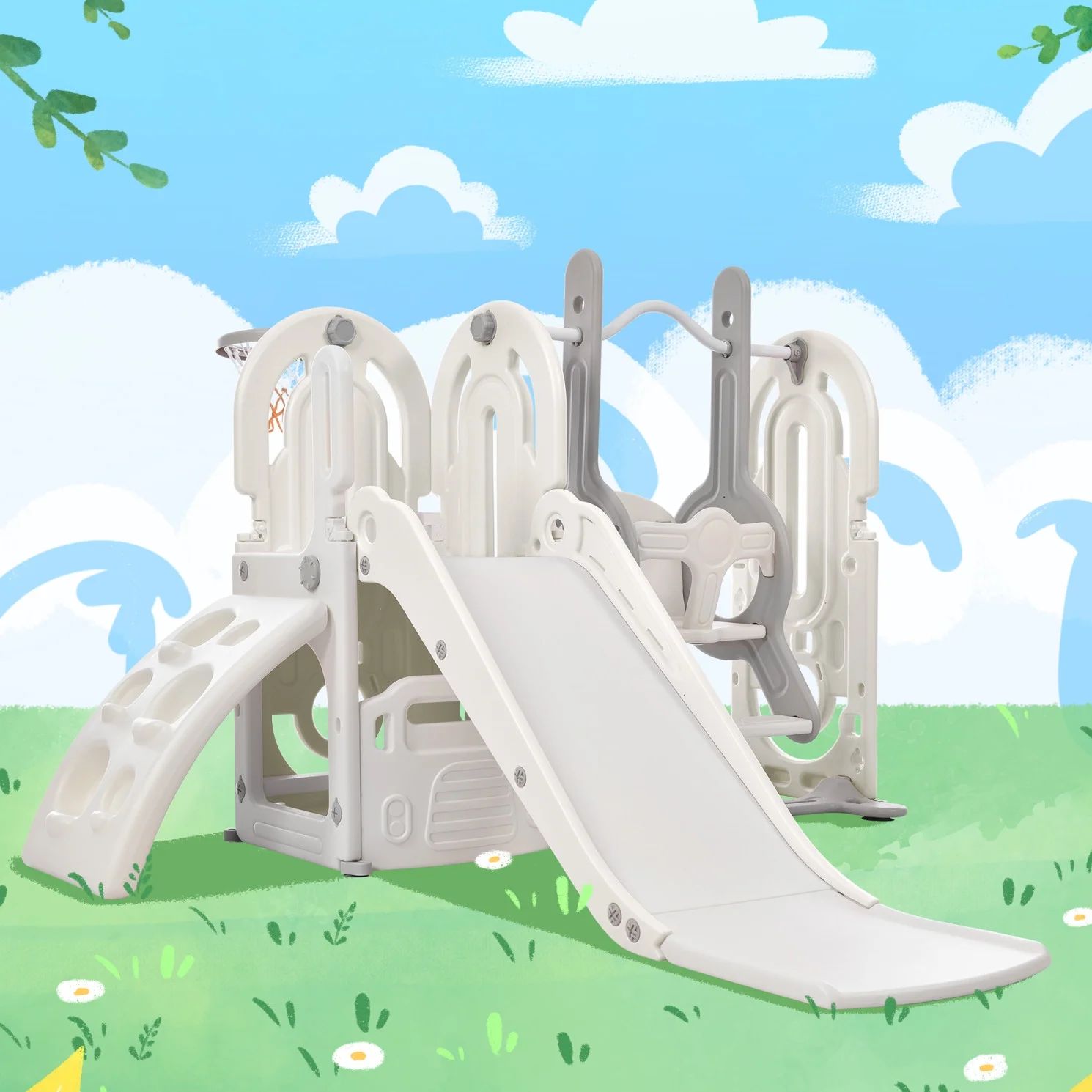 5 in 1 Toddler Slide and Swing Set, Child Playground Climber Freestanding Slide Playset with Bask... | Walmart (US)