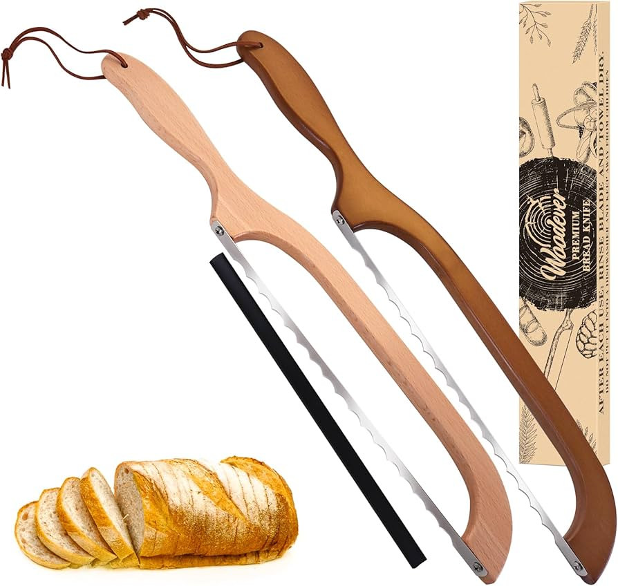 2 Pack Sourdough Bread Knife, 16" Bread Slicer for Homemade Bread, Wooden Serrated Bread Knife, P... | Amazon (US)