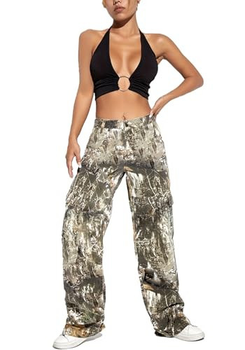 Voghtic Womens Camo Cargo Jeans Wide Leg Green Pants Jean Trousers | Amazon (US)