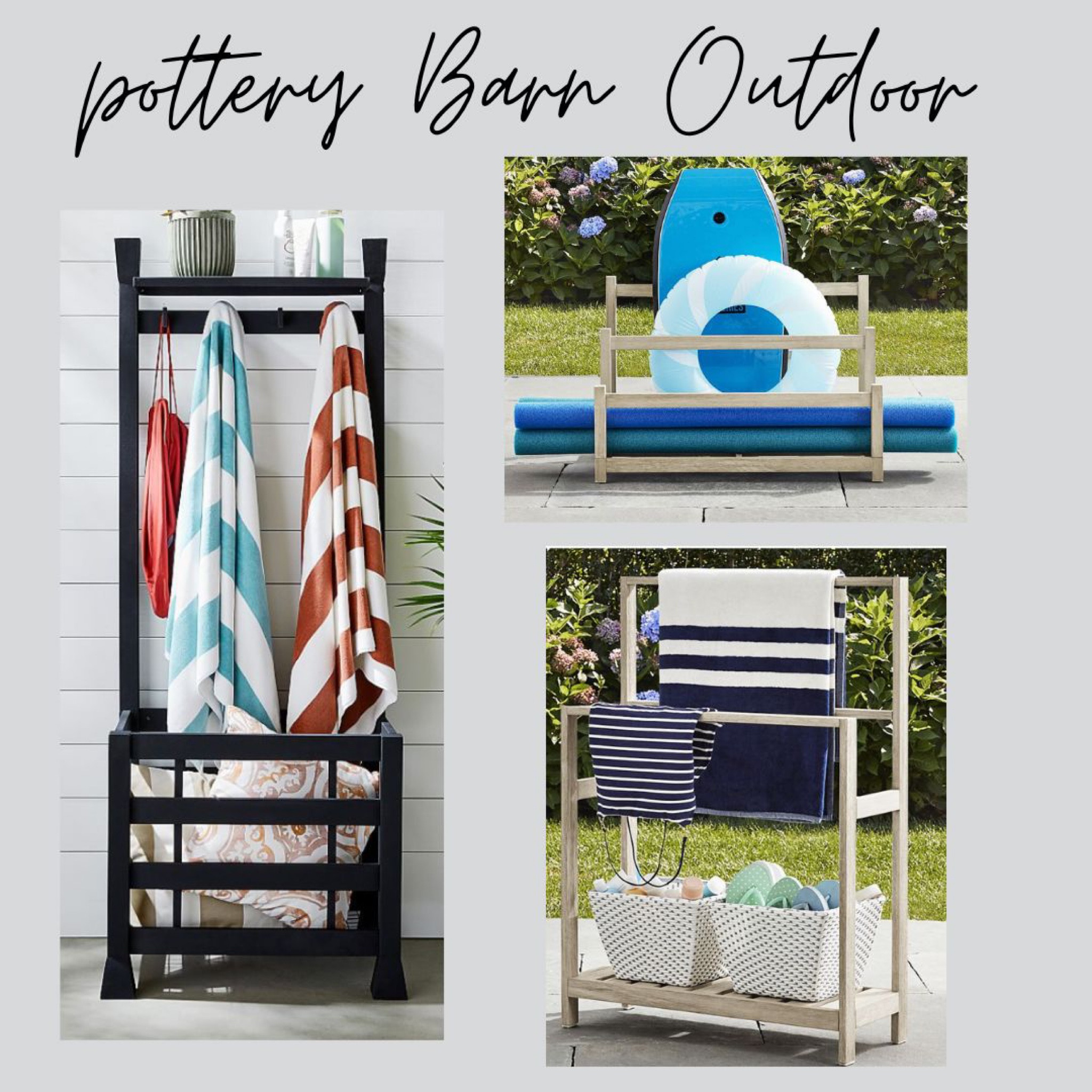 Pottery Barn Outdoor 
Pool organization 
Towel rack 
Float Storage 

#LTKhome #LTKFind